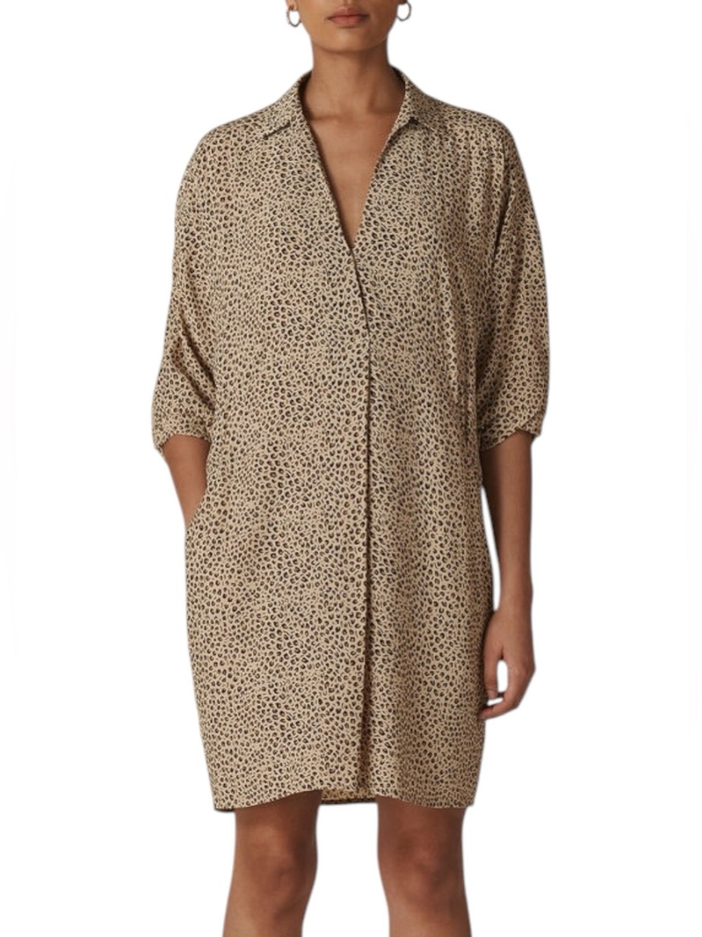 Whistles Lightweight Loose V-Neck Mini Leopard Lola Dress Small